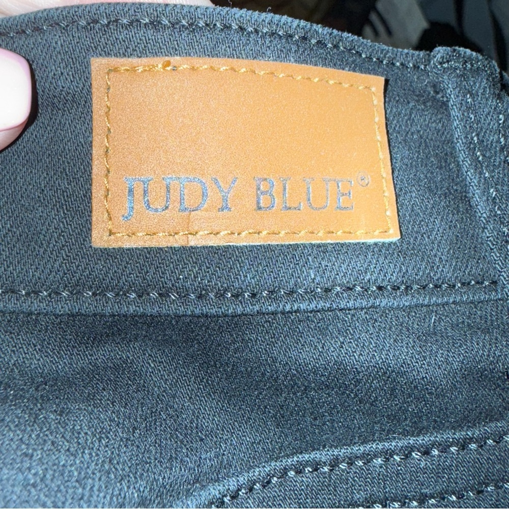 Judy Blue Bootcut Jeans-Black-Raw Hem-Exposed Button Fly-Stretch-Size 14W - Picture 9 of 11